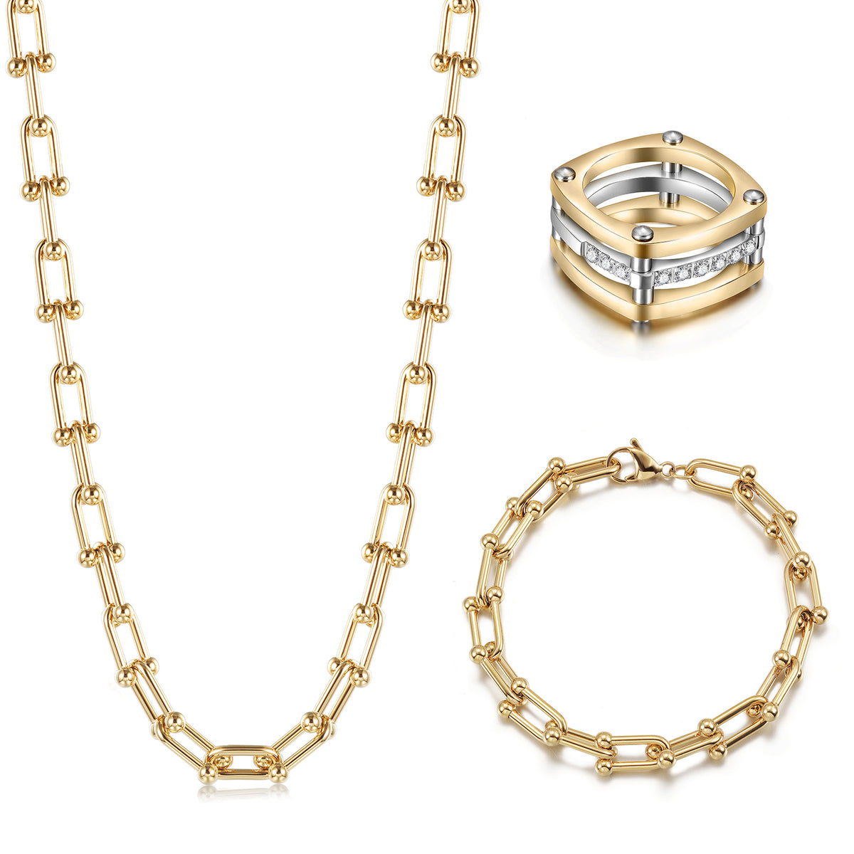 Topshop 8 pack of mixed chain rings in gold