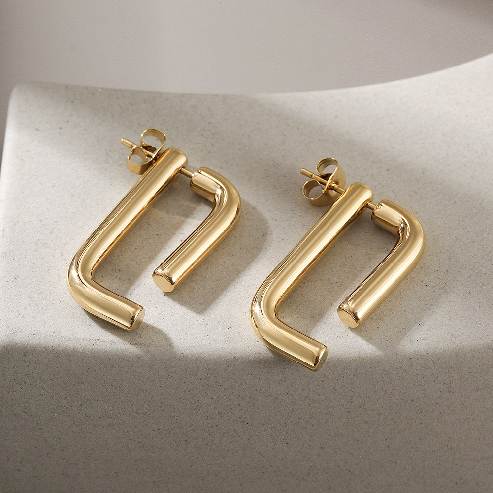 Stainless steel G-shaped earrings-SCE357ST