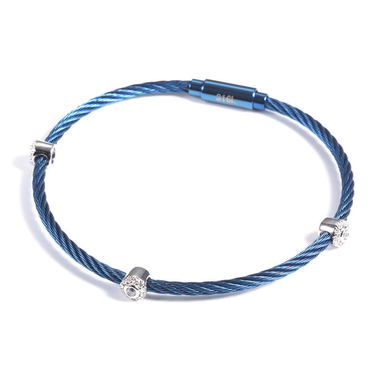 Blue thin strip cable bracelet-NSB1109STBLZD