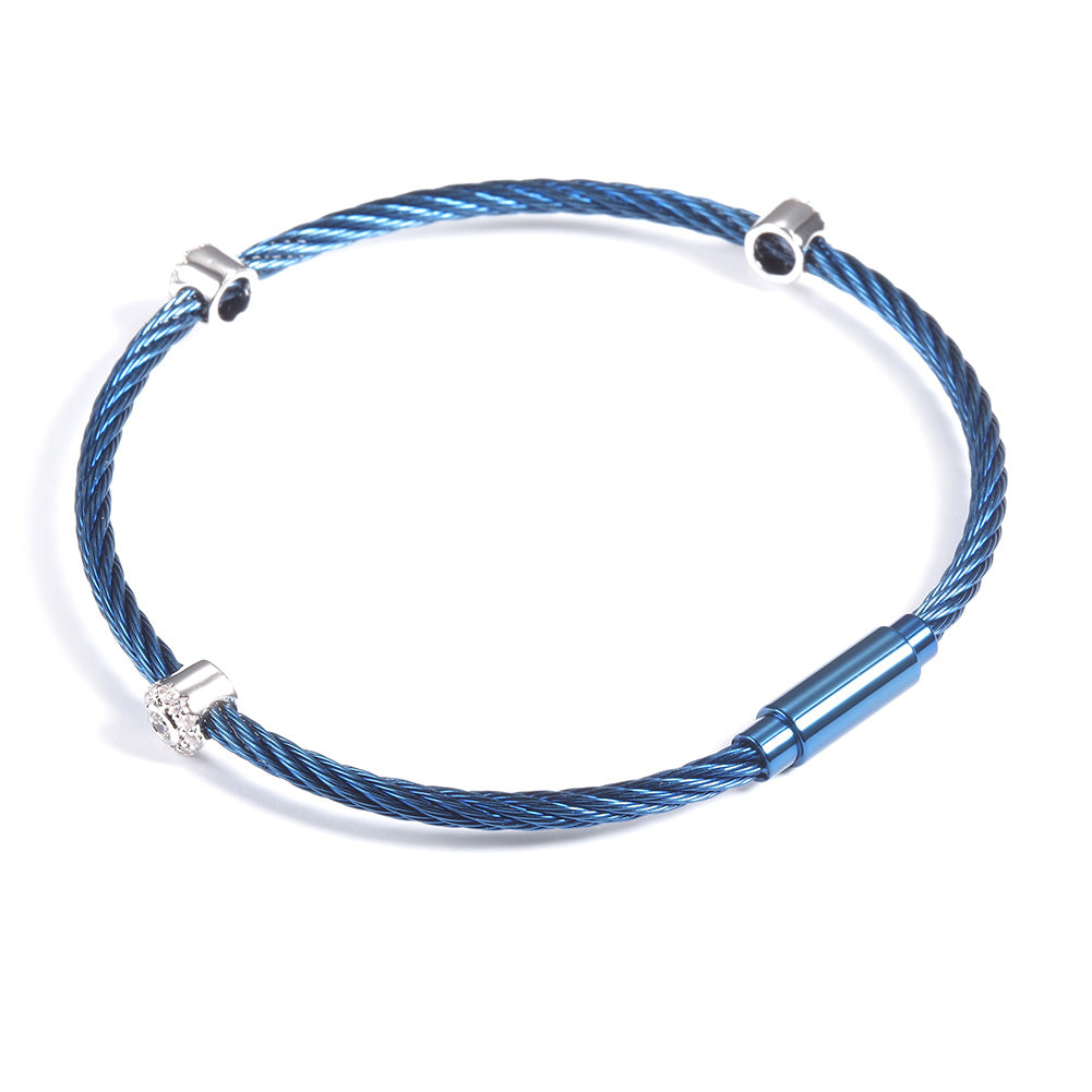 Blue thin strip cable bracelet-NSB1109STBLZD