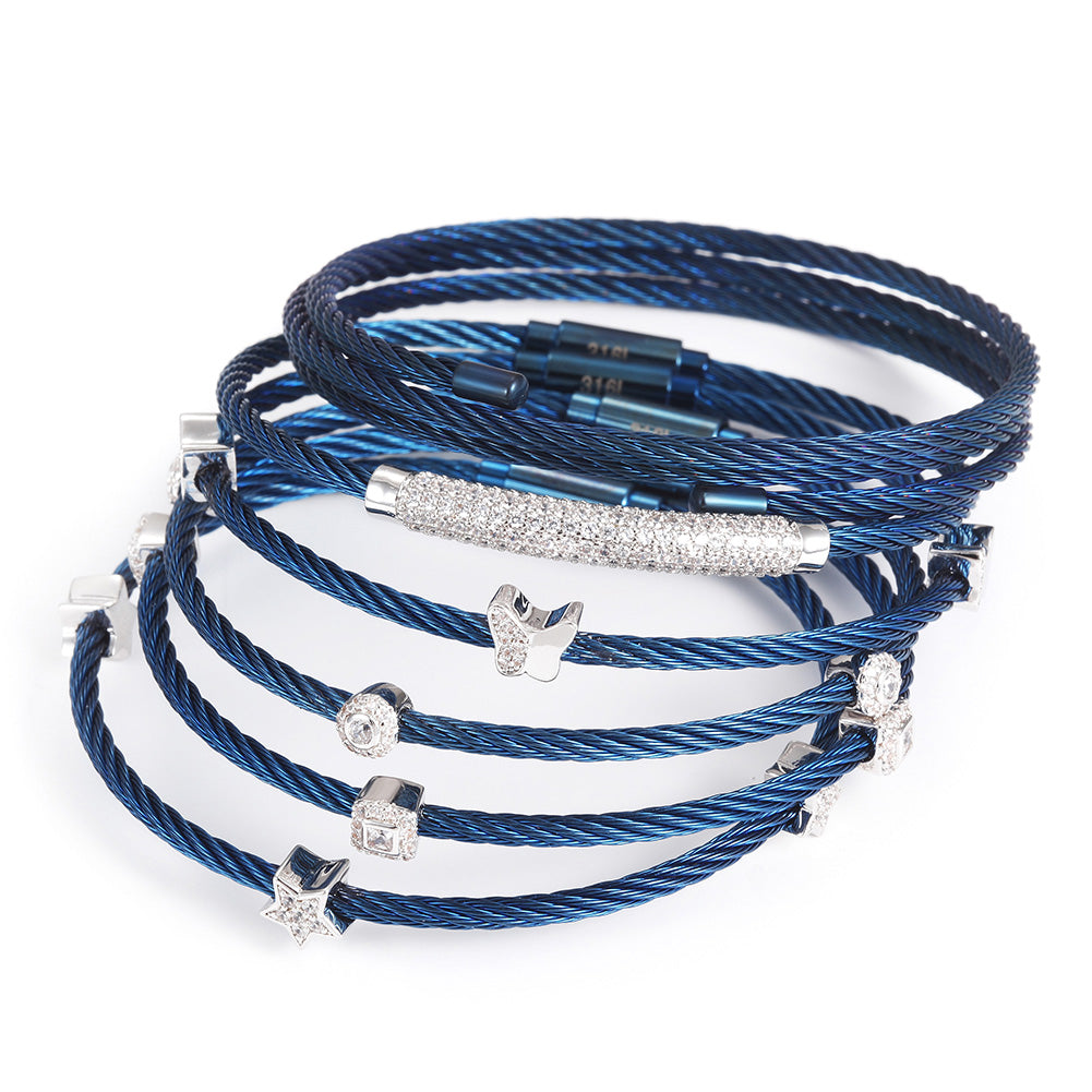 Blue thin strip cable bracelet-NSB1109STBLZD