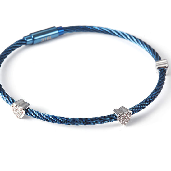 Blue cable heart-shaped zircon bracelet-NSB1476STBLZD