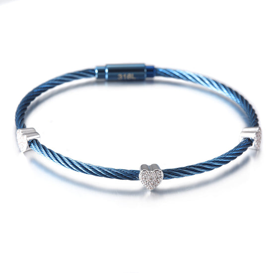 Blue cable heart-shaped zircon bracelet-NSB1476STBLZD