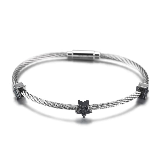 Black pentagram bracelet with cable-NSB1560ST