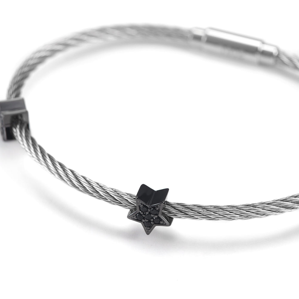 Black pentagram bracelet with cable-NSB1560ST