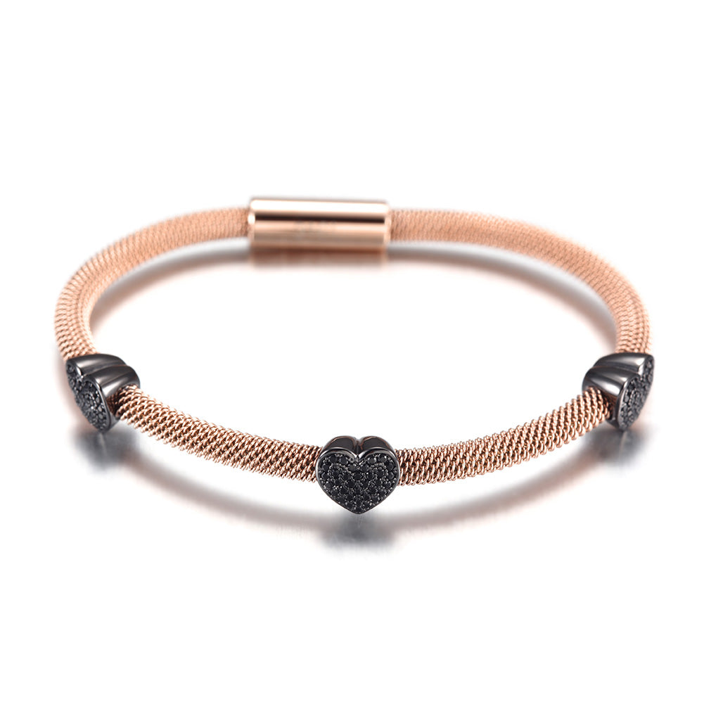 Cable Black heart-shaped bracelet-NSB1565ST