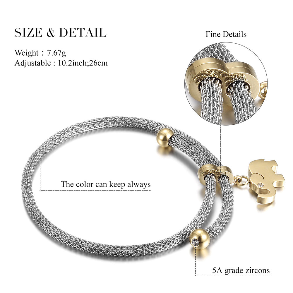 Rope Elephant Pendant Bracelet-NSB1609STWGGC