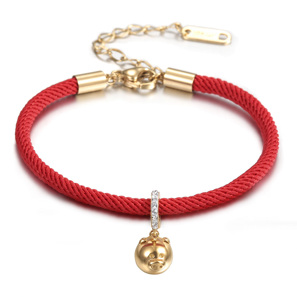 Red cable pig pendant bracelet-NSB1611STGC