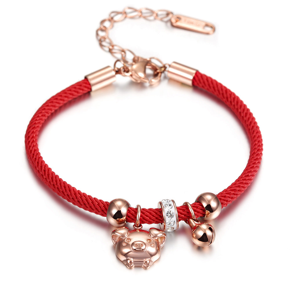 Red cable pig pendant bracelet-NSB1612STRG