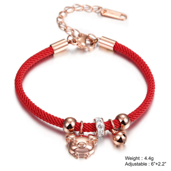 Red cable pig pendant bracelet-NSB1612STRG