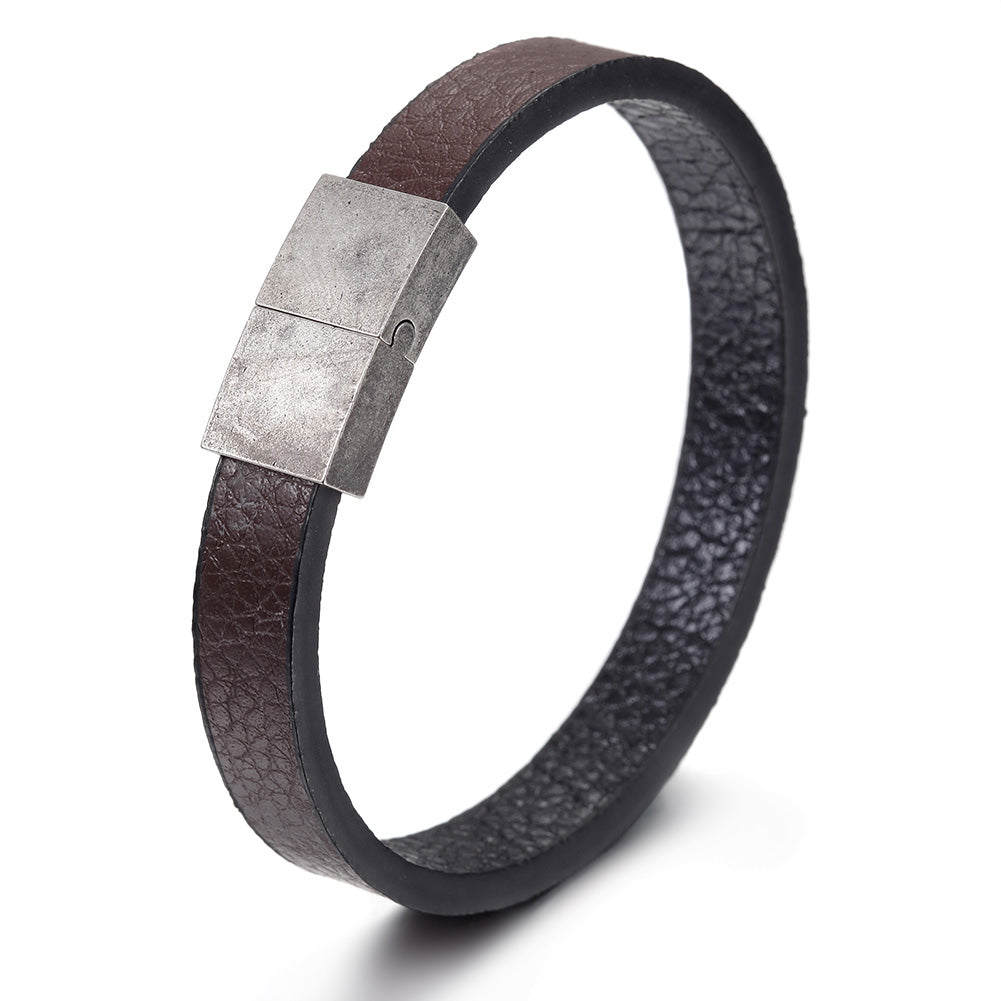 Leather silver buckle bracelet-NSB1648ST