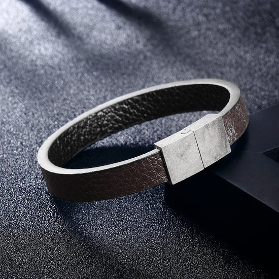 Leather silver buckle bracelet-NSB1648ST