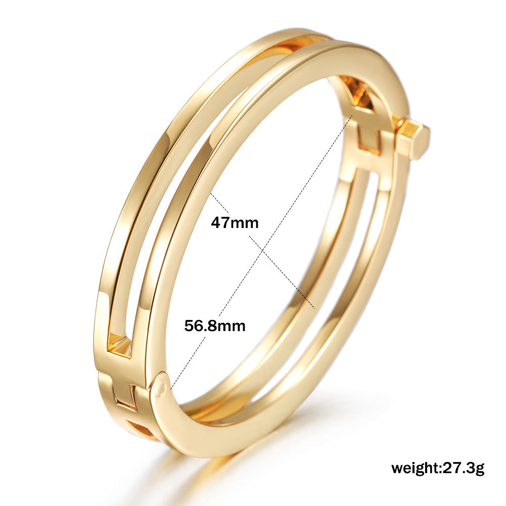 Golden hollow smooth bracelet-NSB1657ST