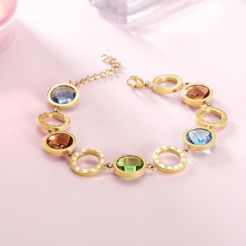 Multi colored circular gemstone bracelet-NSB1665ST