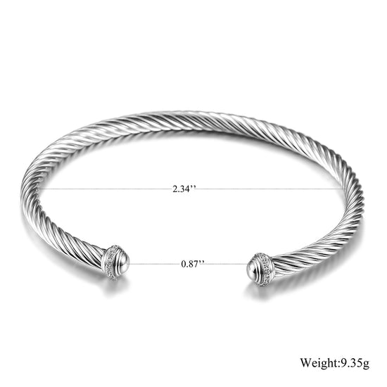 Silver cable C-shaped bracelet-NSB1736STWGZD