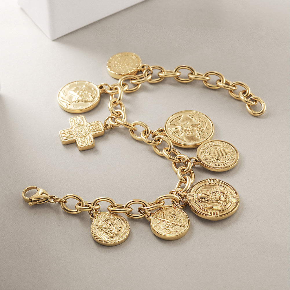 Golden buckle pendant bracelet-NSB1749STGC