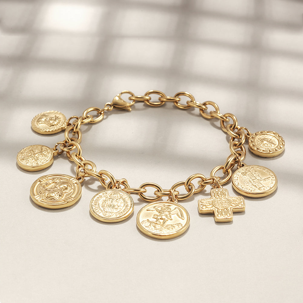 Golden buckle pendant bracelet-NSB1749STGC