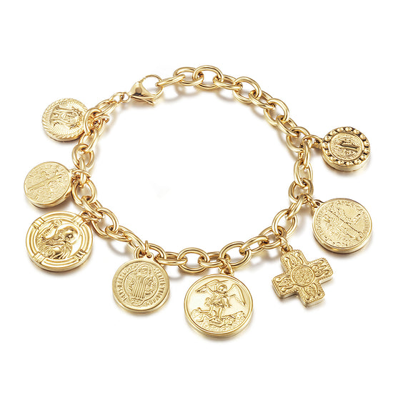 Golden buckle pendant bracelet-NSB1749STGC