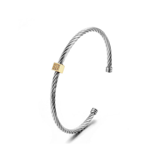 Stainless steel C-shaped cable bracelet-NSB1793STWG