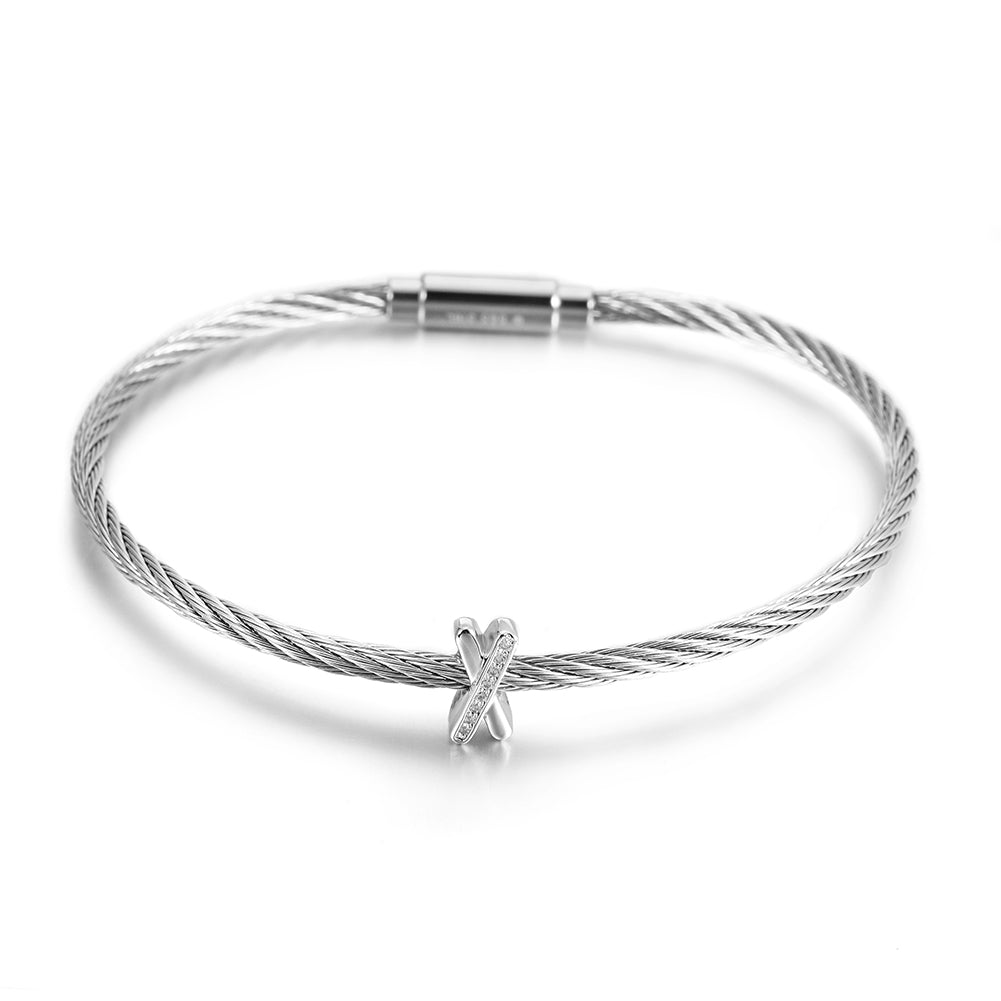 Cable X-shaped zircon bracelet-NSB1797ST