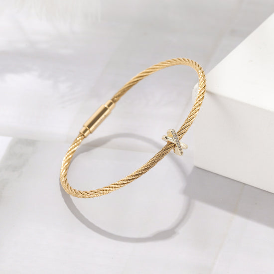 Cable X-shaped zircon bracelet-NSB1797ST