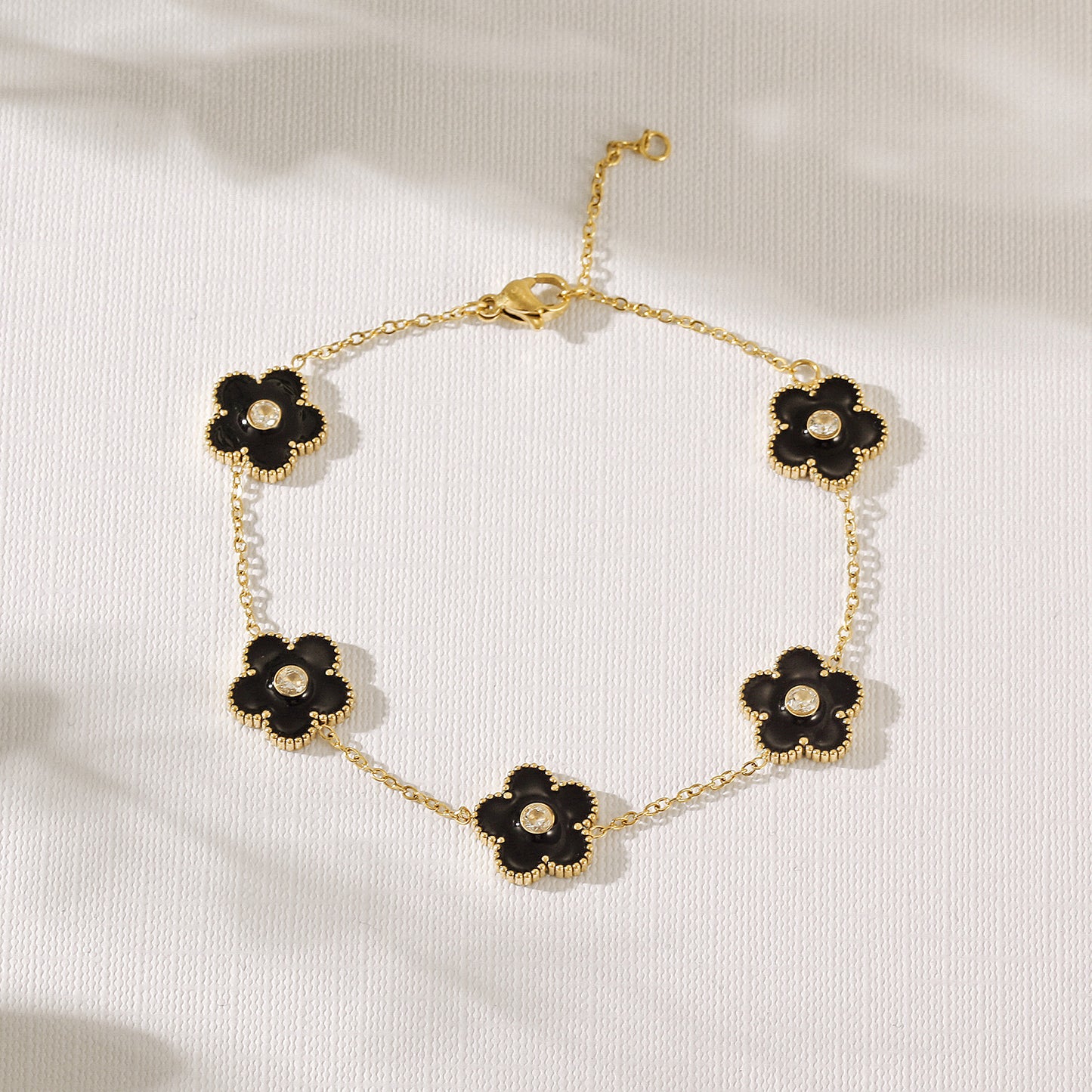 Chain Black Flower Bracelet-NSB1898STGCBK