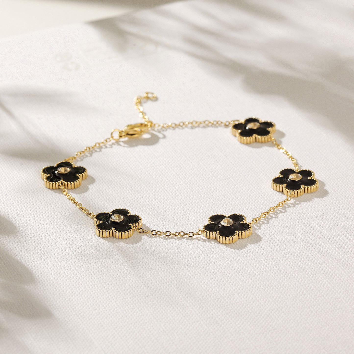 Chain Black Flower Bracelet-NSB1898STGCBK