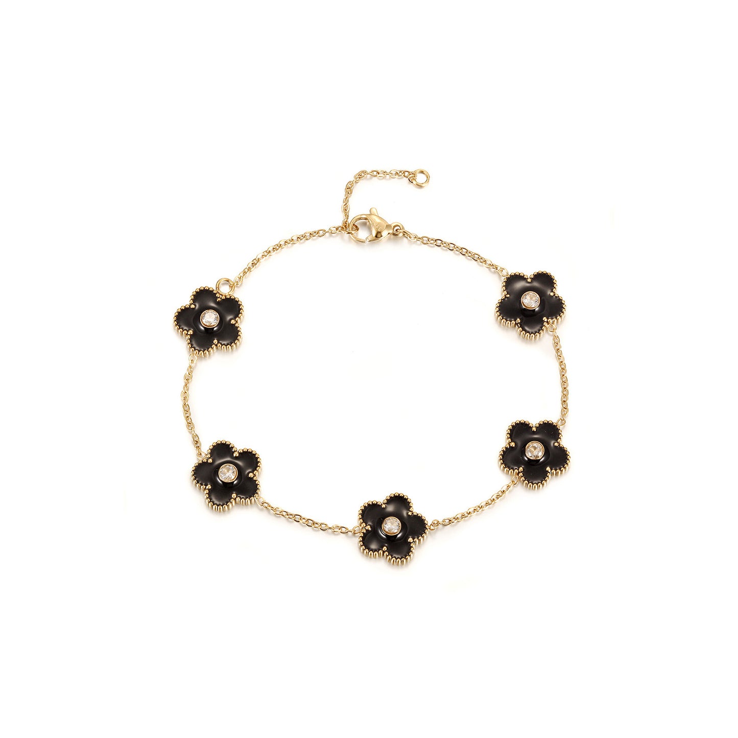 Chain Black Flower Bracelet-NSB1898STGCBK