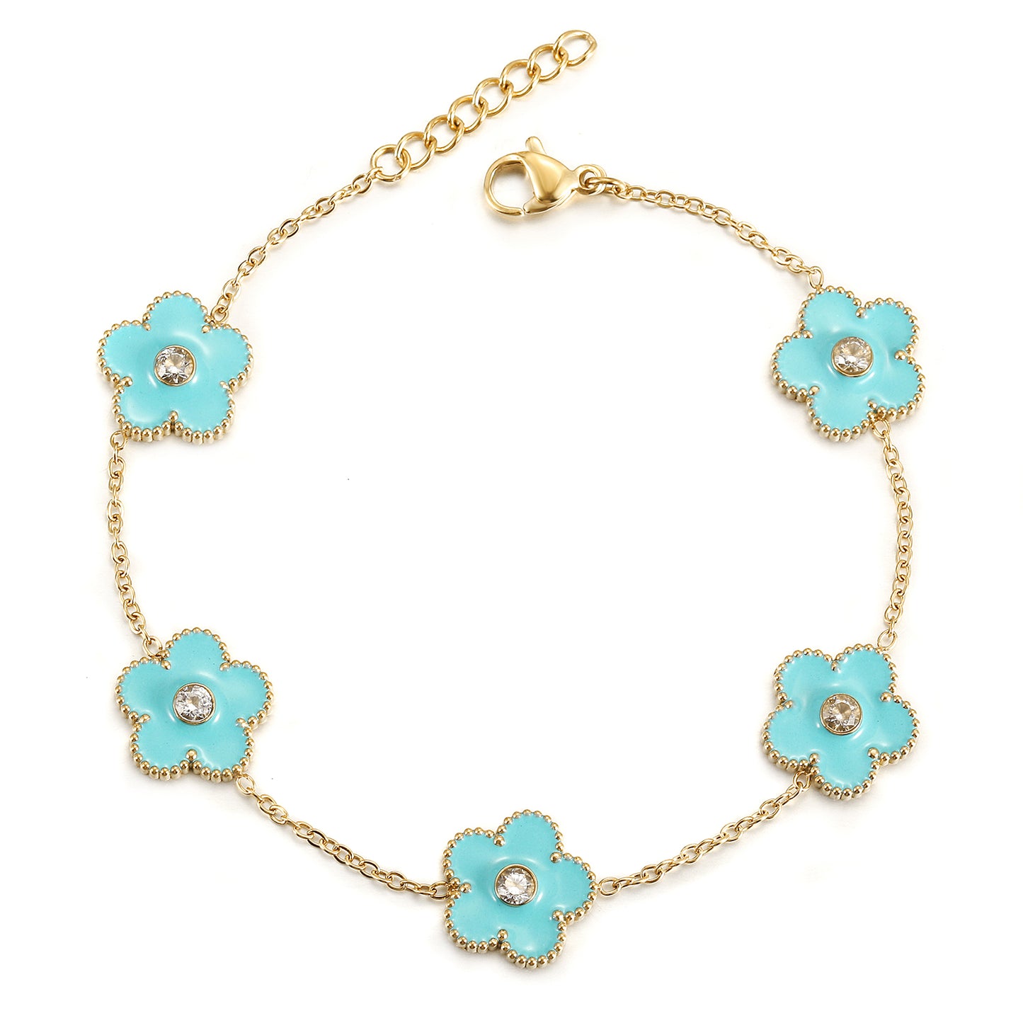 Chain Blue Flower Bracelet-NSB1898STGCBU