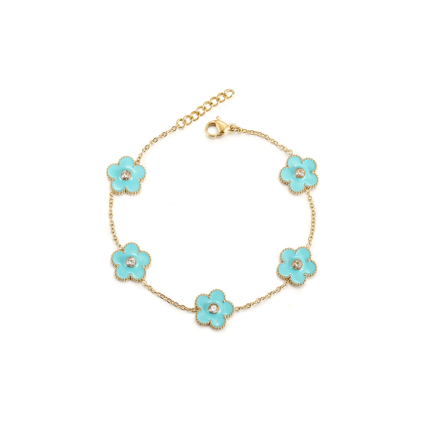 Chain Blue Flower Bracelet-NSB1898STGCBU