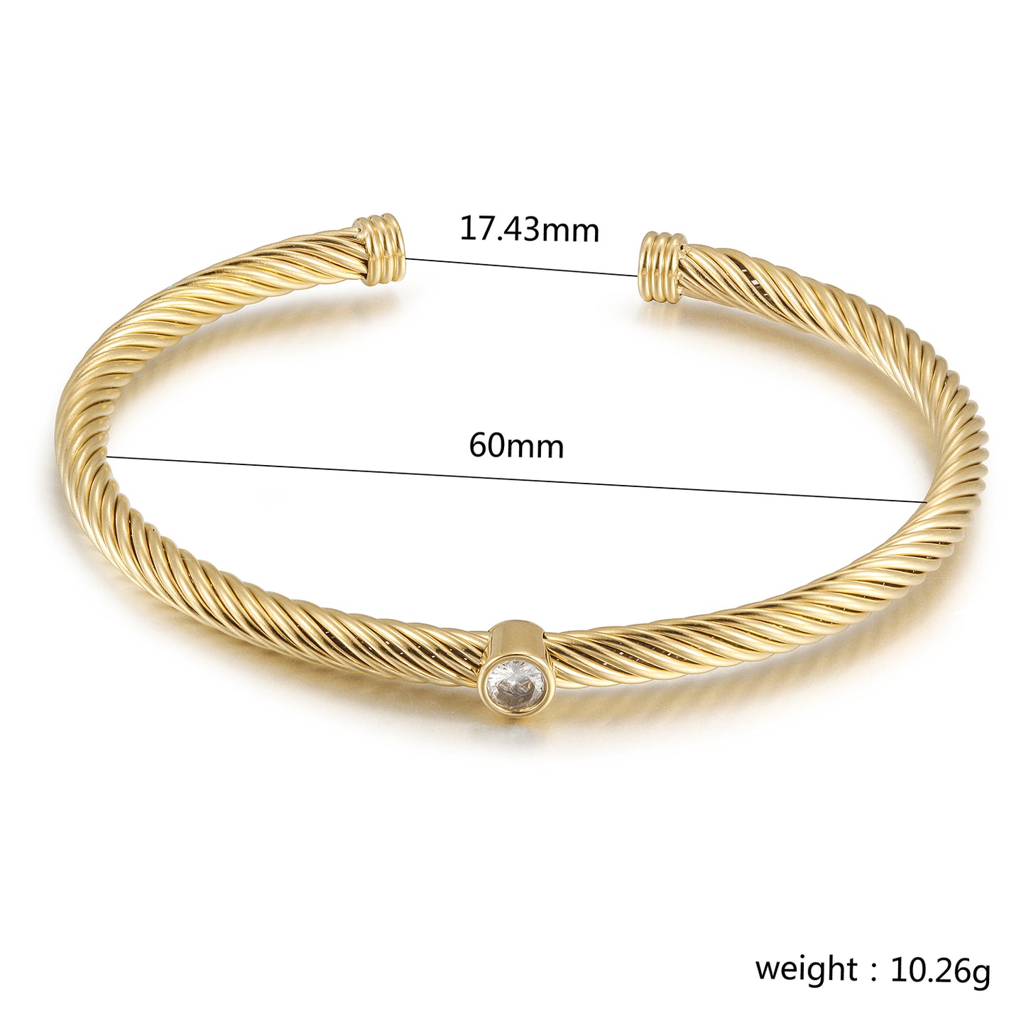 Cable C-shaped zircon bracelet-NSB1905STGC