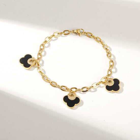 Golden Chain Black Flower Bracelet-NSB1931STGCBK