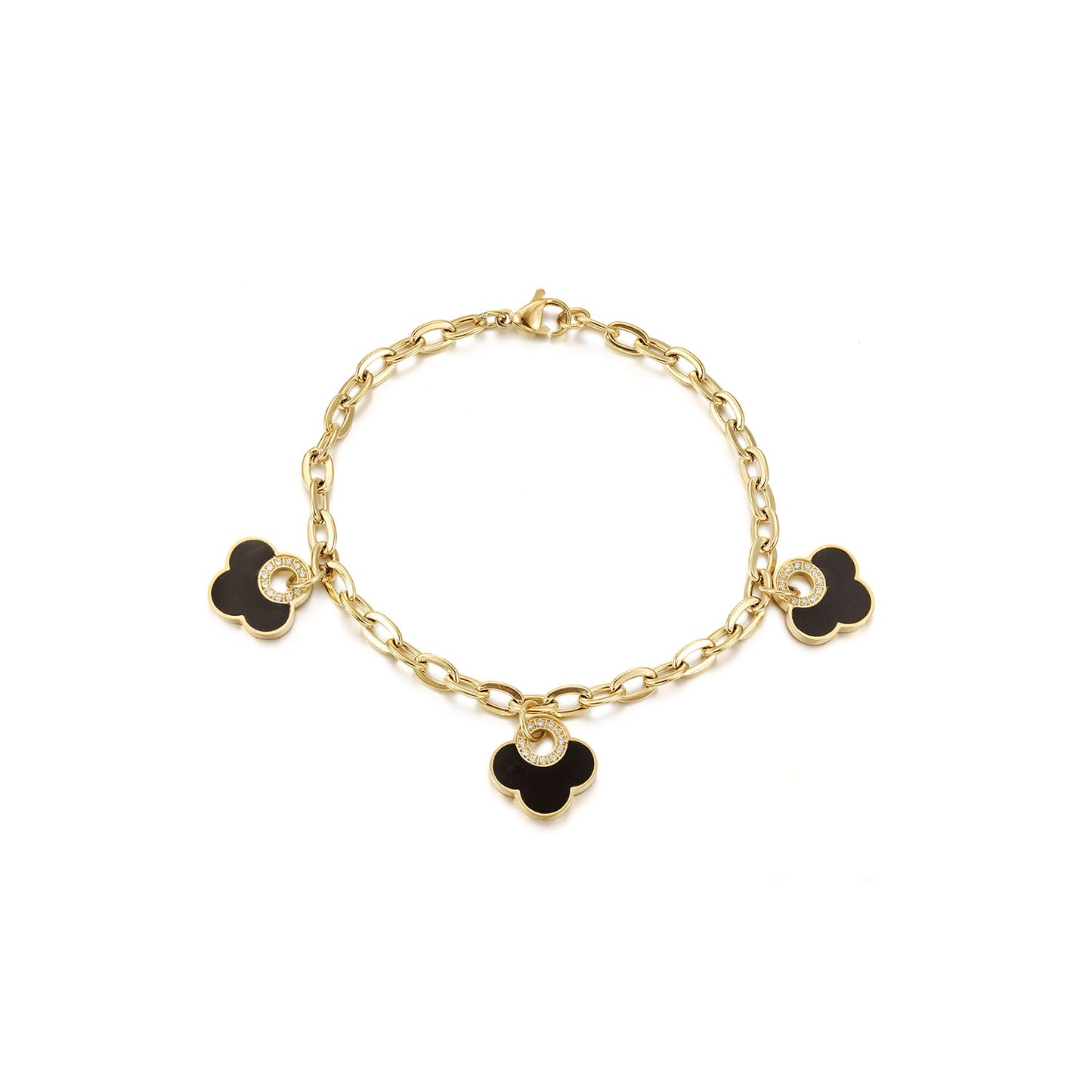 Golden Chain Black Flower Bracelet-NSB1931STGCBK