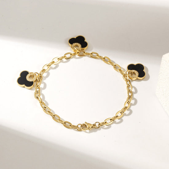 Golden Chain Black Flower Bracelet-NSB1931STGCBK