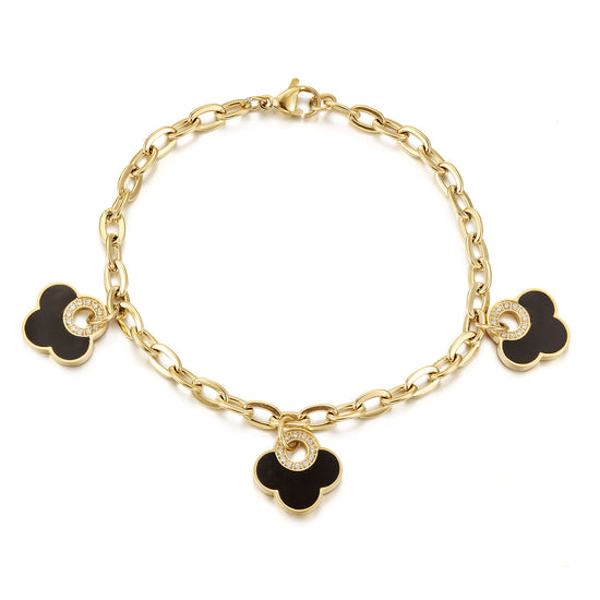 Golden Chain Black Flower Bracelet-NSB1931STGCBK