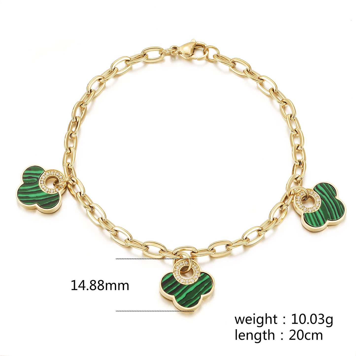 Golden Chain Green Flower Bracelet-NSB1931STGCGN