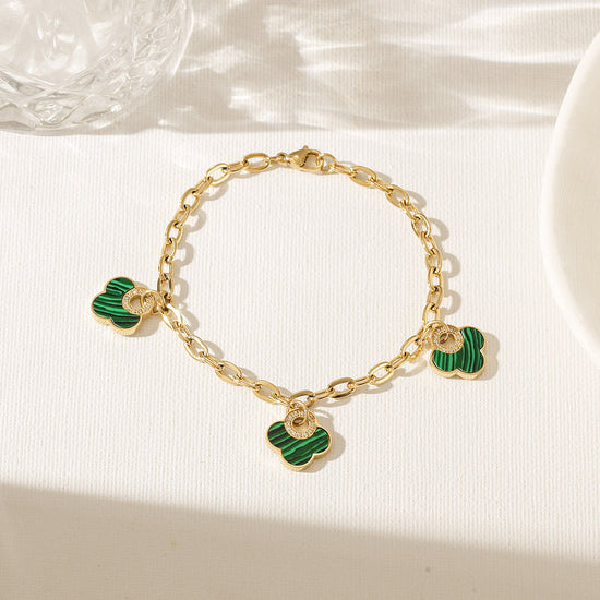 Golden Chain Green Flower Bracelet-NSB1931STGCGN