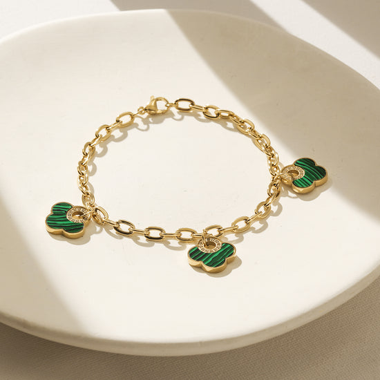 Golden Chain Green Flower Bracelet-NSB1931STGCGN