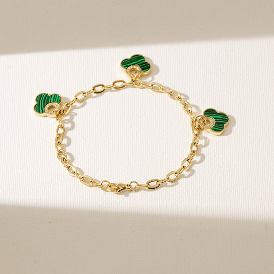 Golden Chain Green Flower Bracelet-NSB1931STGCGN