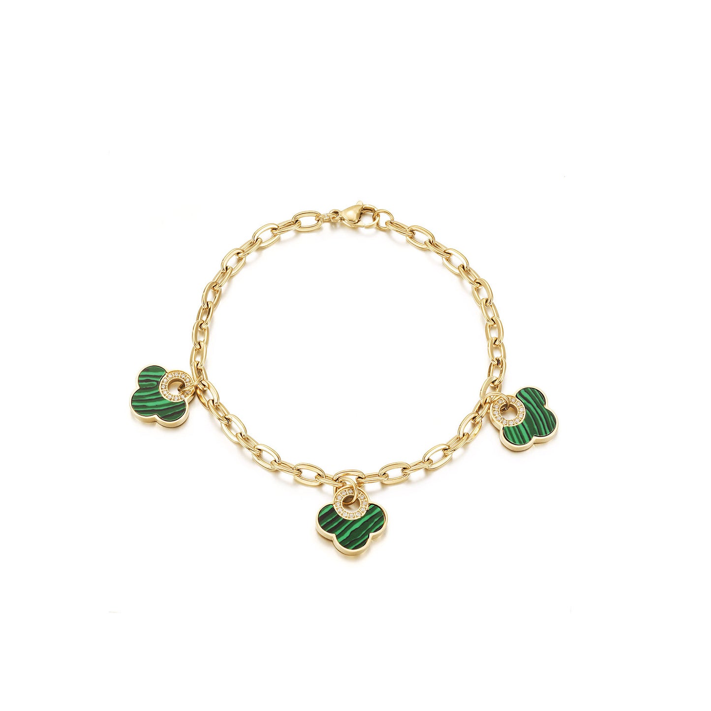 Golden Chain Green Flower Bracelet-NSB1931STGCGN