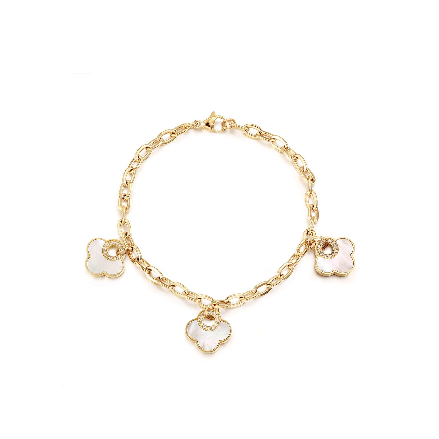 Golden Chain White Flower Bracelet-NSB1931STGCWT