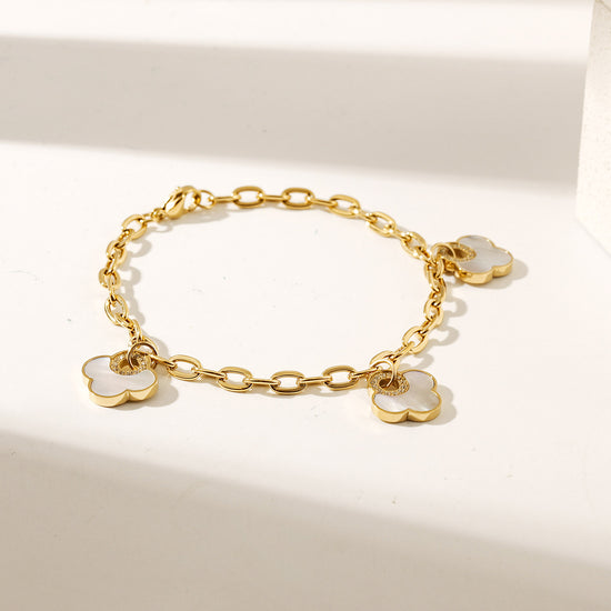 Golden Chain White Flower Bracelet-NSB1931STGCWT