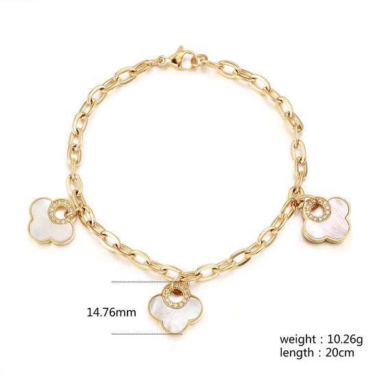 Golden Chain White Flower Bracelet-NSB1931STGCWT