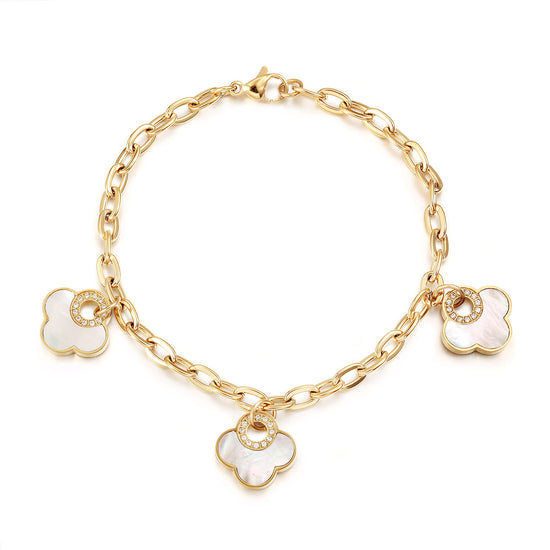 Golden Chain White Flower Bracelet-NSB1931STGCWT