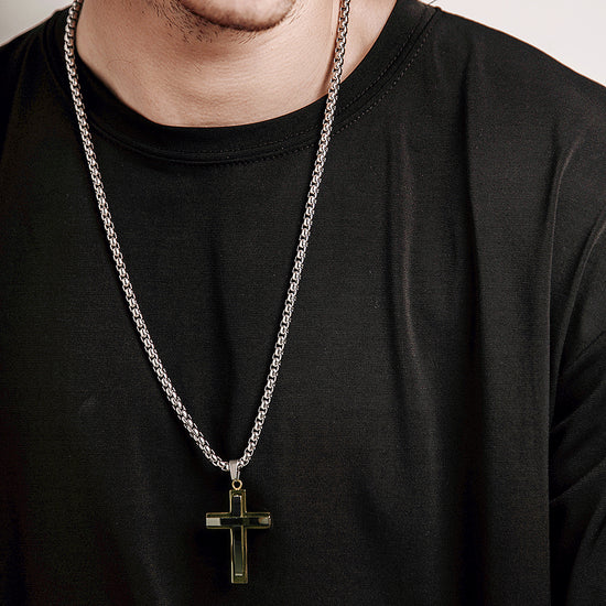 Two-Tone Cross Necklace - NSSN591ST