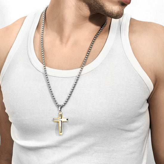 Two-Tone Cross Necklace - NSSN591ST