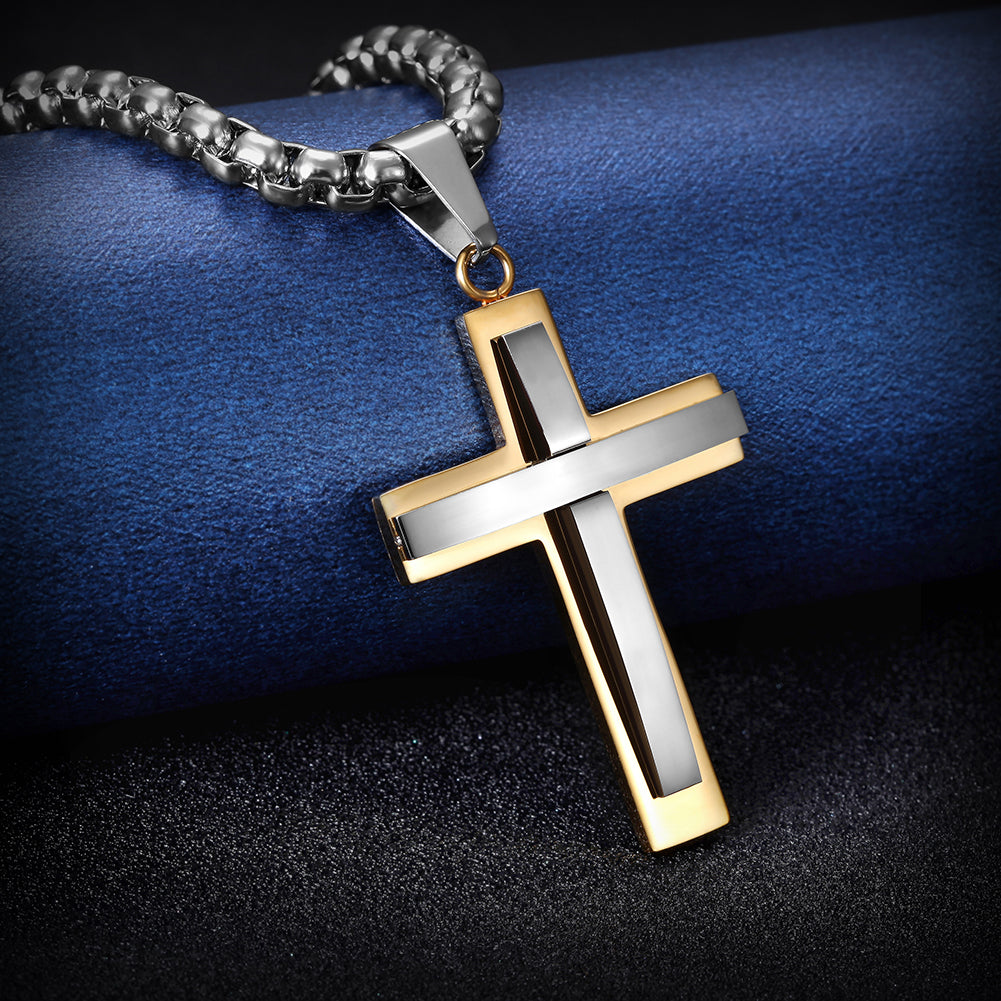 Two-Tone Cross Necklace - NSSN591ST