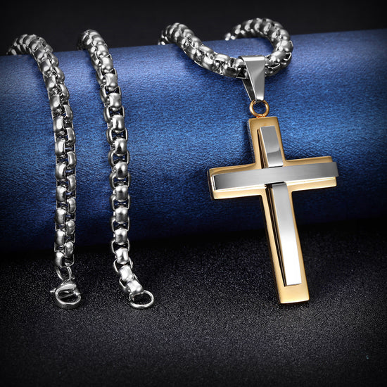 Two-Tone Cross Necklace - NSSN591ST