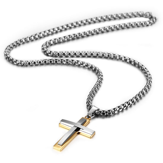 Two-Tone Cross Necklace - NSSN591ST