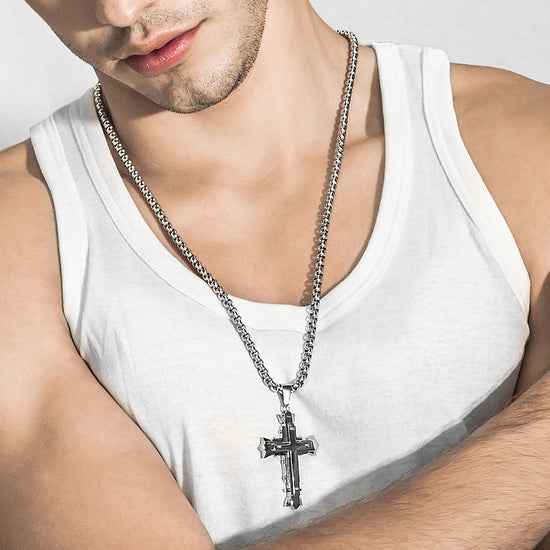 Stainless Steel Rivets Cross Necklace- NSSN595ST